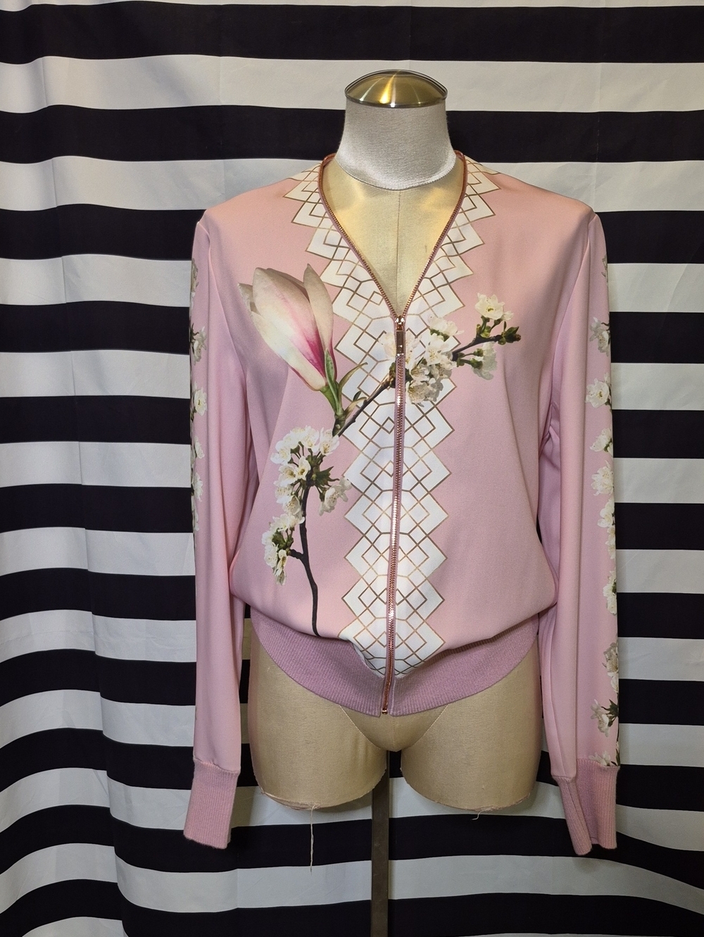 Pink Floral Zip-Front Women’s Jacket